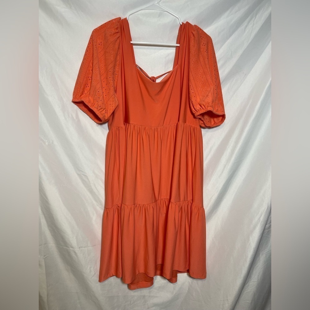 BCBG Paris Orange Mini Dress XL Puff Sleeve Babydoll Spring